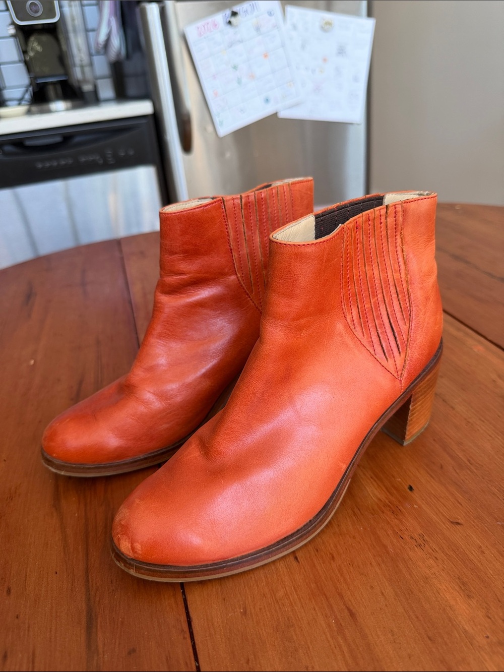 Wolverine brown Orange Leather Ankle Booties with Low Stacked Heel